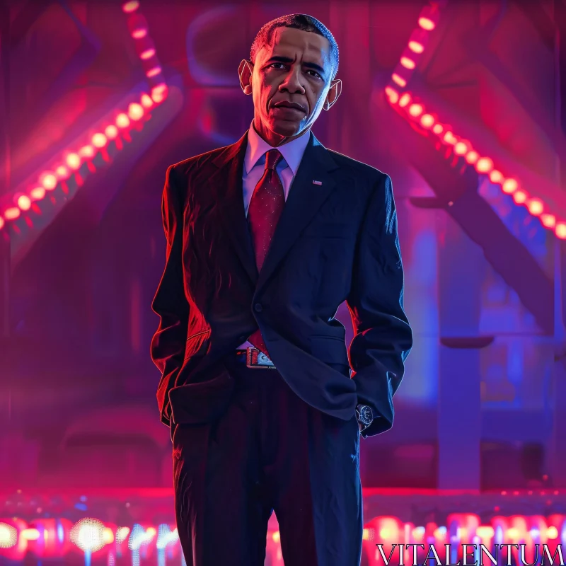 AI ART Barack Obama in Dramatic Red and Blue Lighting