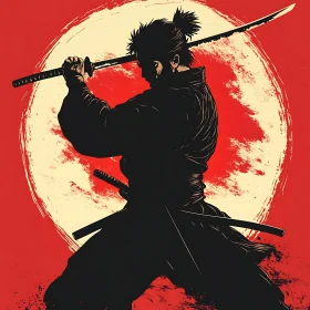 Warrior with Sword against Setting Sun