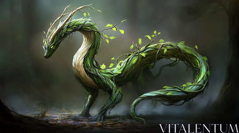 AI ART Green Dragon in the Mystical Forest