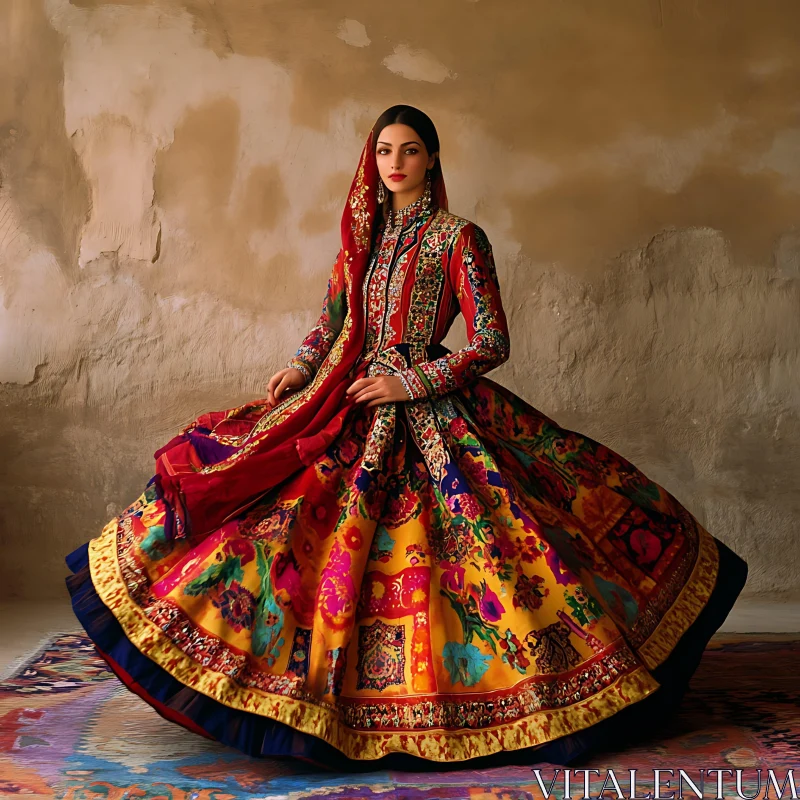 Colorful Dress Portrait of a Woman AI Image