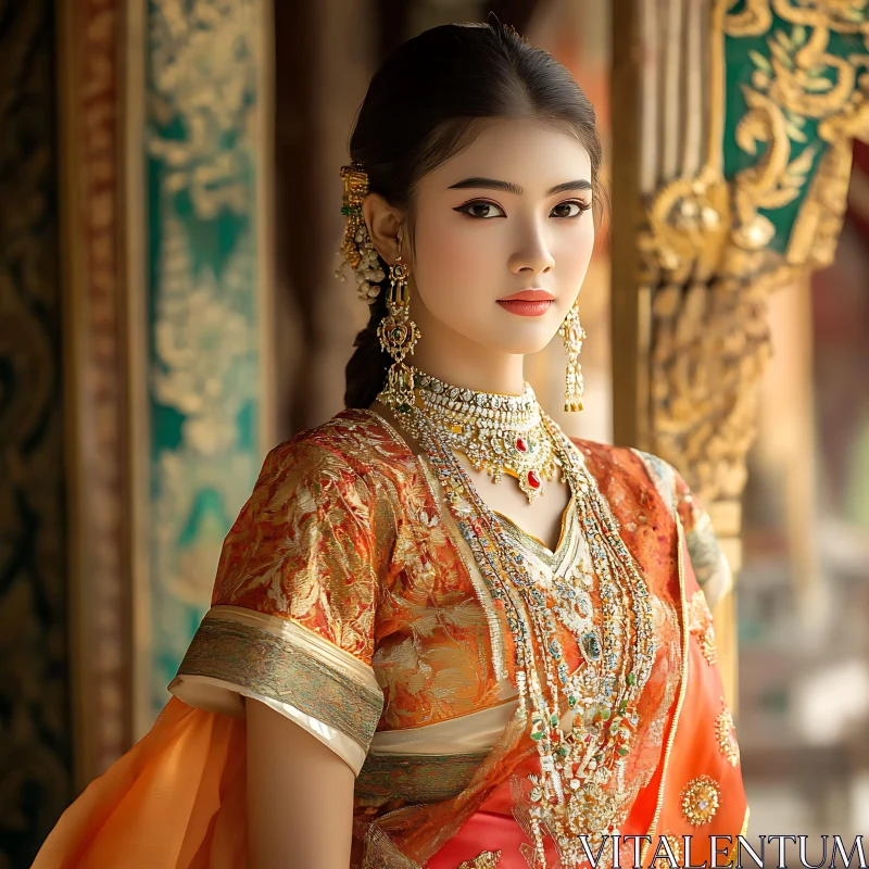 Portrait of Woman in Traditional Attire AI Image