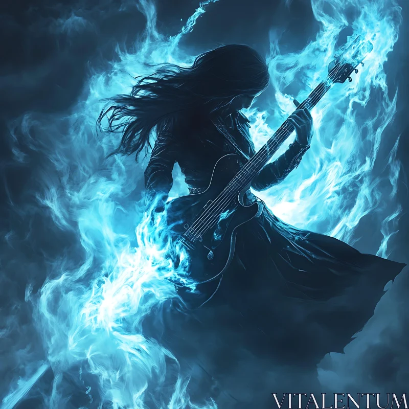 Musician in Blue Fire AI Image