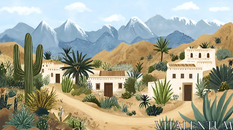 AI ART Tranquil Desert Scene with White Buildings