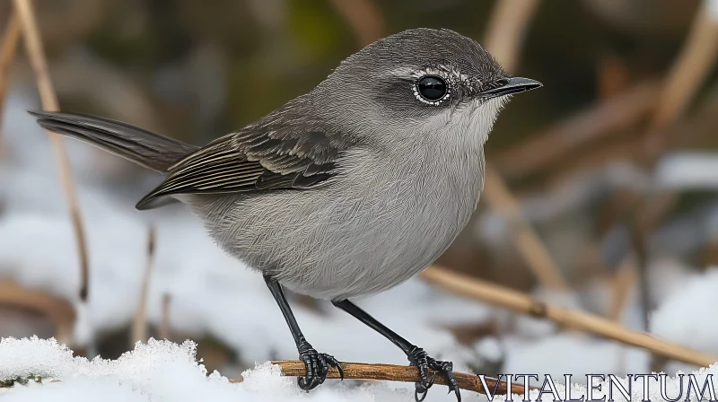 Grey Bird on Snow-Covered Branch AI Image