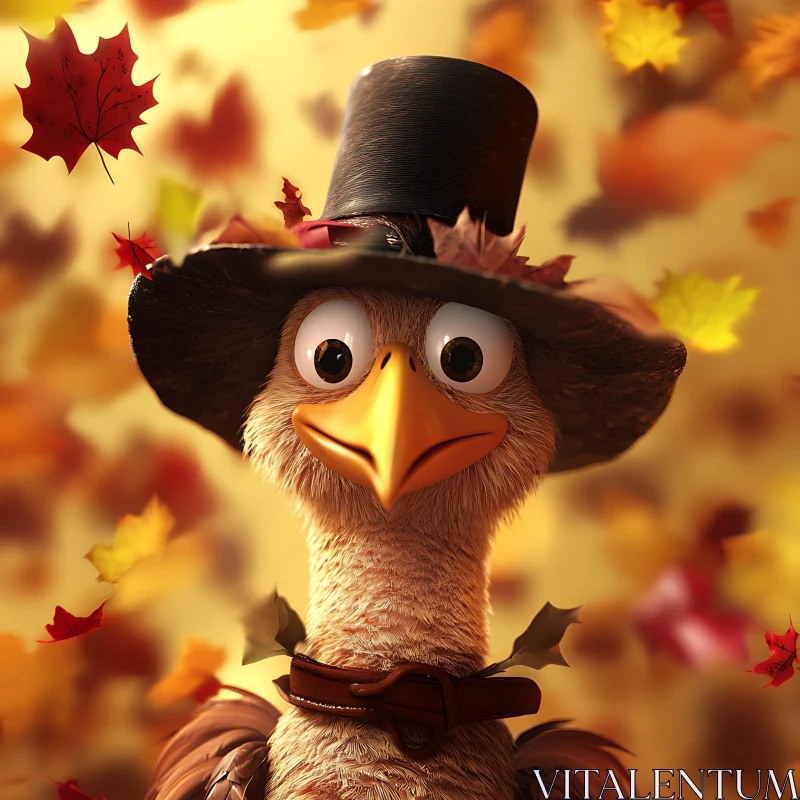 Whimsical Turkey with Falling Leaves AI Image