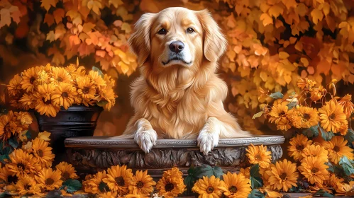 Golden Canine in Fall Setting