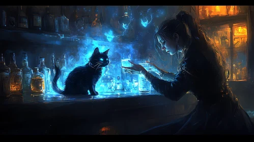 Mystical Potion Brewing with Black Cat