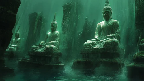 Submerged Buddha Statues in Tranquil Waters