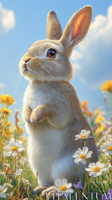 Cute Bunny Amongst Wildflowers AI Image