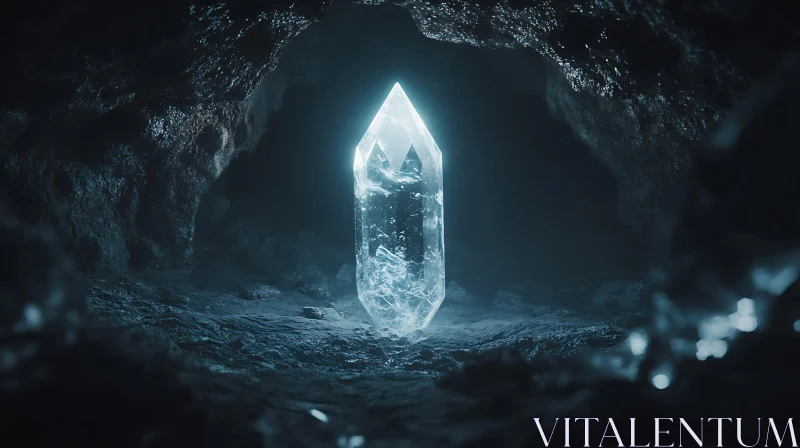 Ethereal Crystal Point in Cave AI Image