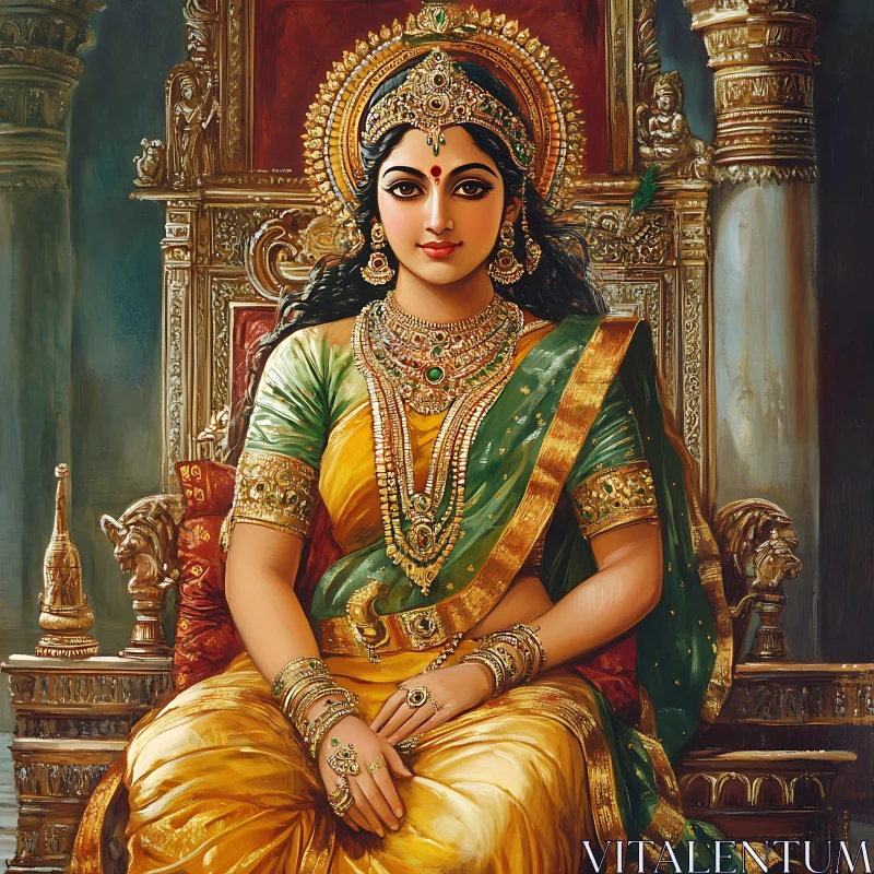 Golden Sari Portrait of a Noble Woman AI Image