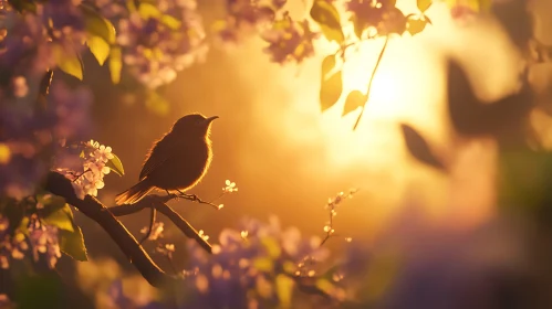 Bird and Blossoms in Golden Light