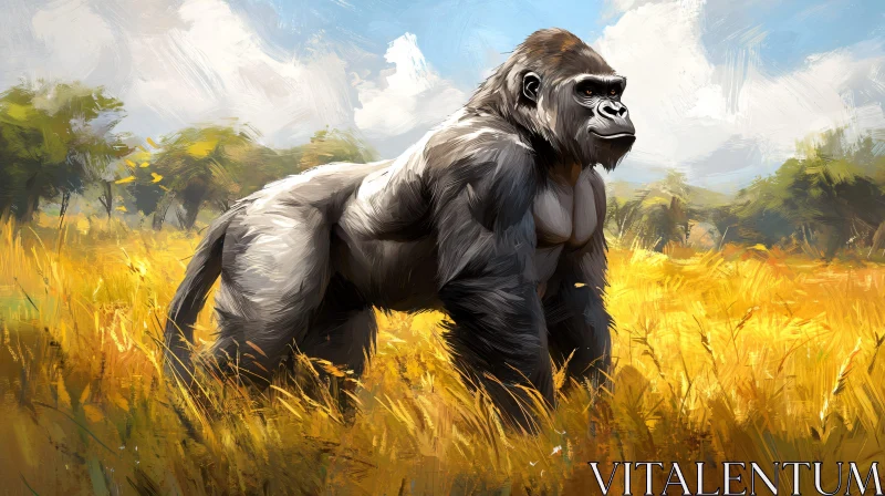 Gorilla in Wild Landscape Art AI Image