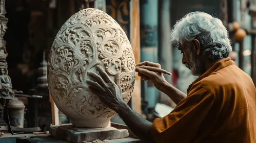 Hand Carved Floral Stone Egg