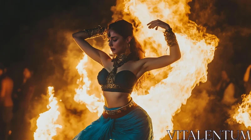 Woman dancing with fire flames show AI Image