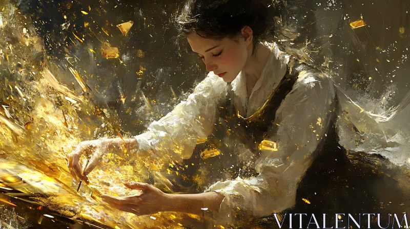 AI ART Woman Painting in Golden Light