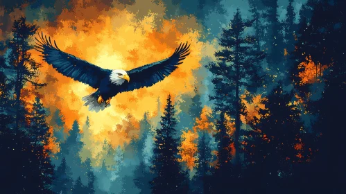 Majestic Eagle at Sunset over Trees