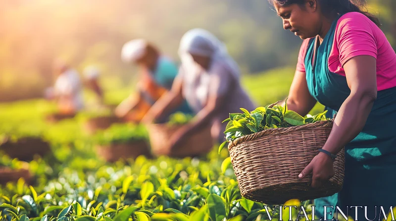 AI ART Women Harvesting Tea Leaves