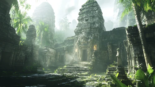 Ancient Temple Ruins in Jungle Mist