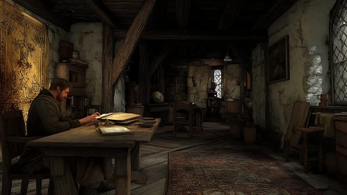 Old Room with Man Writing