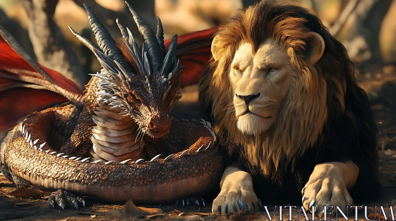 AI ART Fantasy Creatures: Lion and Dragon