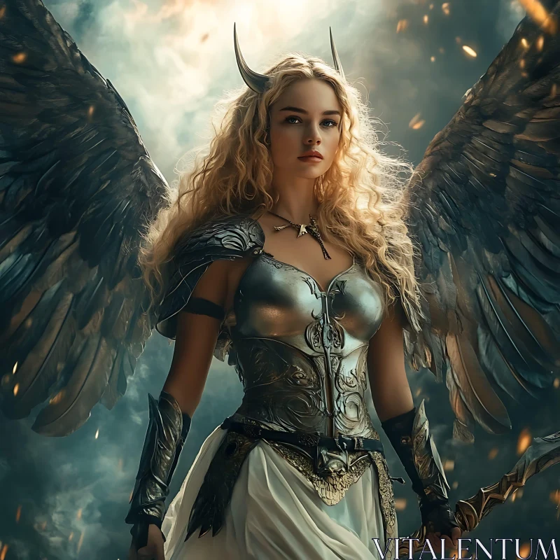 AI ART Fantasy Angel Warrior with Horns