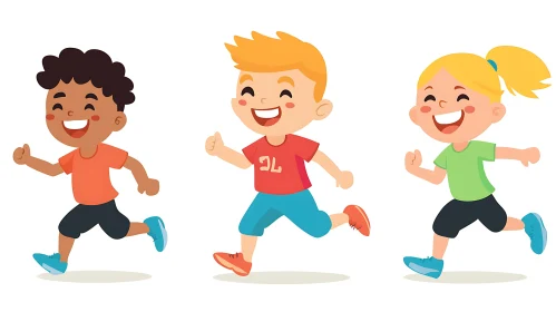 Cartoon Kids Having Fun Running Together