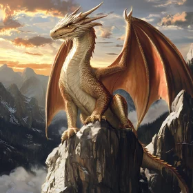 Fantasy Dragon on Mountain Illustration