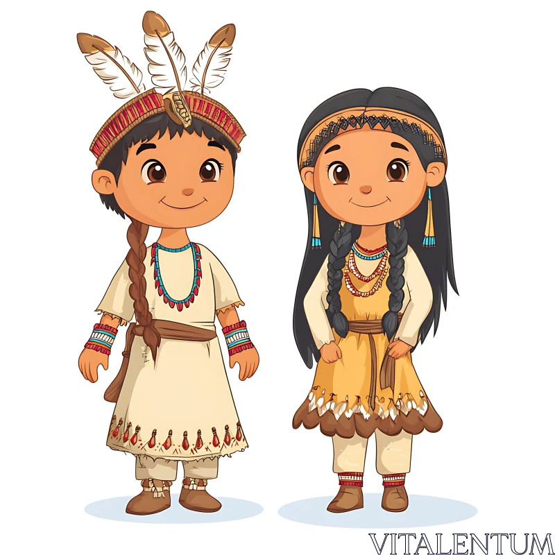 AI ART Native American Kids Cartoon Characters