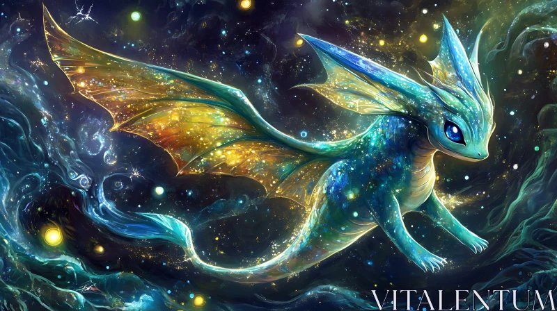 AI ART Cosmic Dragon with Shimmering Wings