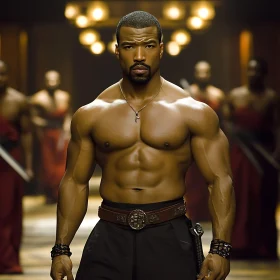 Shirtless Man Portrait with Intense Gaze