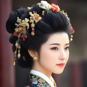 Woman in Traditional Dress with Elaborate Hair