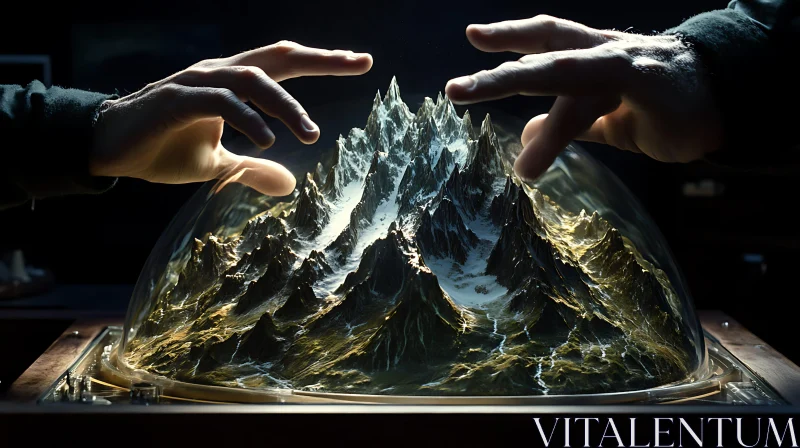 Hands Shaping a Mountain Landscape AI Image