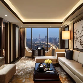 Elegant Living Room Overlooking the City Skyline