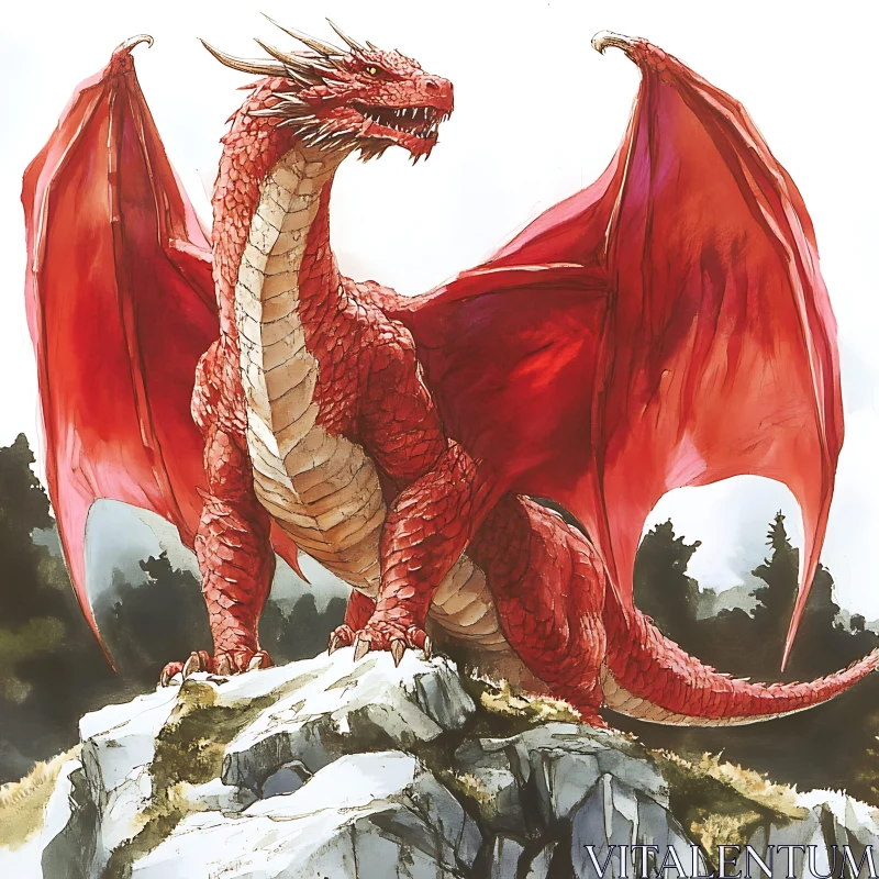 AI ART Crimson Dragon Sentinel Overlooking the Realm