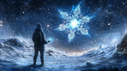 Man Staring at Snowflake in Winter