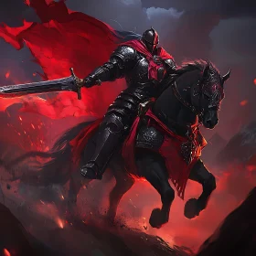 Medieval Knight Riding a Black Horse