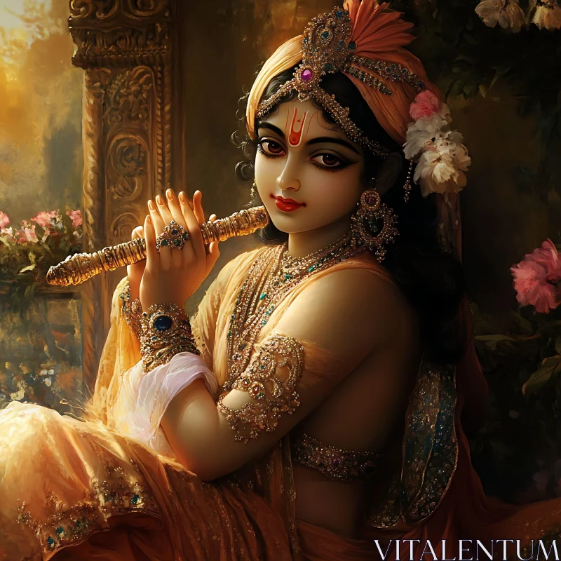 Divine Flute Player: Krishna in Art AI Image