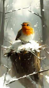 Enchanting Bird in Snow-Covered Forest