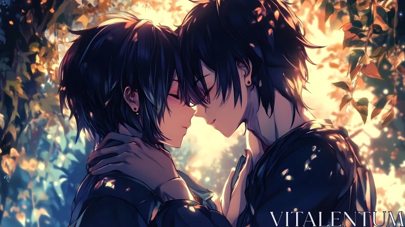 Tender Anime Embrace Under Golden Light AI Image