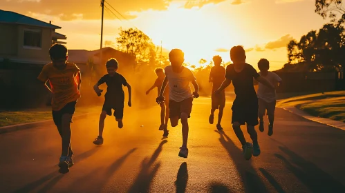 Kids having fun at sunset