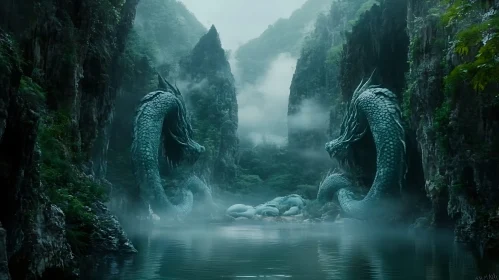 Ancient Dragon Guardians in Tranquil Waters