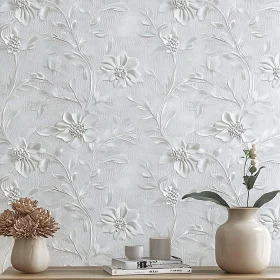 Sophisticated Embossed White Floral Wallpaper