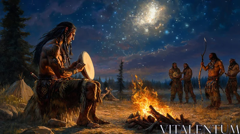 AI ART Bonfire Ceremony: Native American Gathering