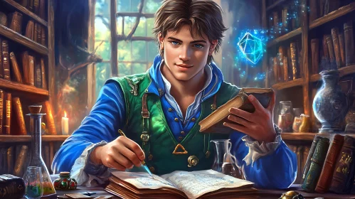 Young Wizard Studying Magic Portrait