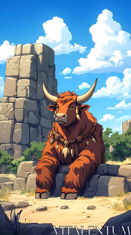 Serene Bull and Nature AI Image