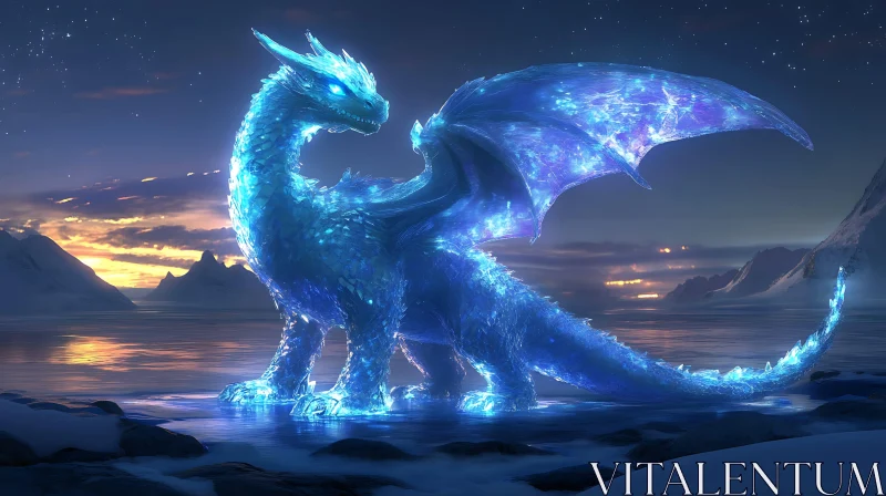 Frozen Dragon in Snowy Mountains AI Image