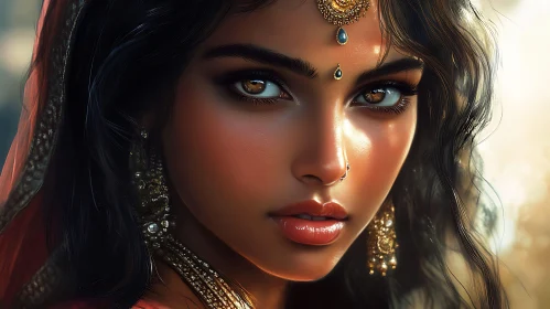 Serene Woman with Dark Hair and Jewelry