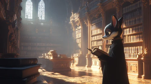 Scholarly Fox in Antique Library