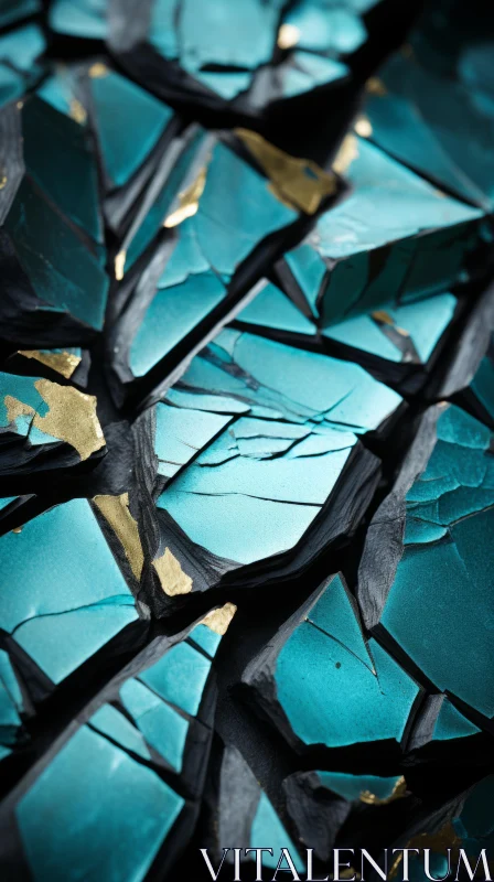 Abstract Image of Cracked Gold and Teal Elements AI Image